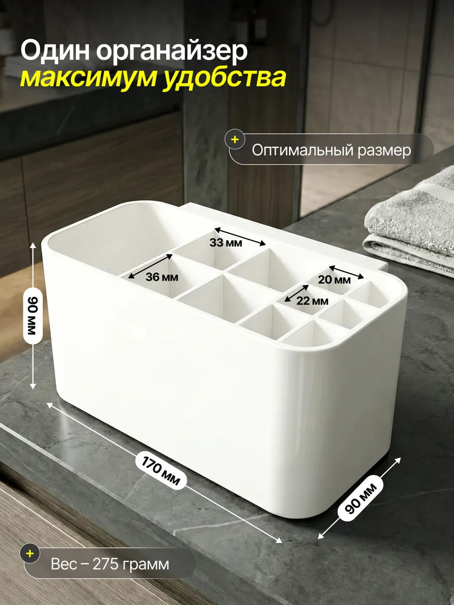 Органайзер для зубных щёток настенный, белый оптом — фото 2