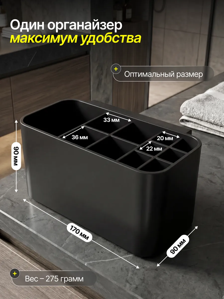 Органайзер для зубных щёток настенный, чёрный оптом — фото 2